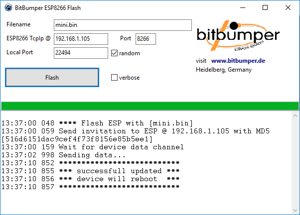 Mainscreen of the ESP8266 OTA flash tool